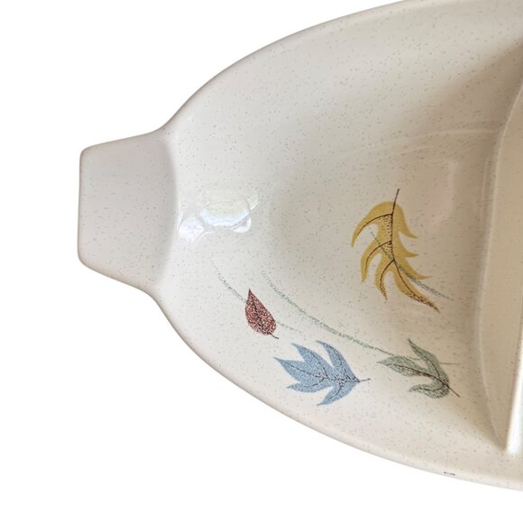 Vintage MCM Franciscan Autumn Leaves Serving Divided Dish Speckled Thanksgiving - Picture 8 of 13